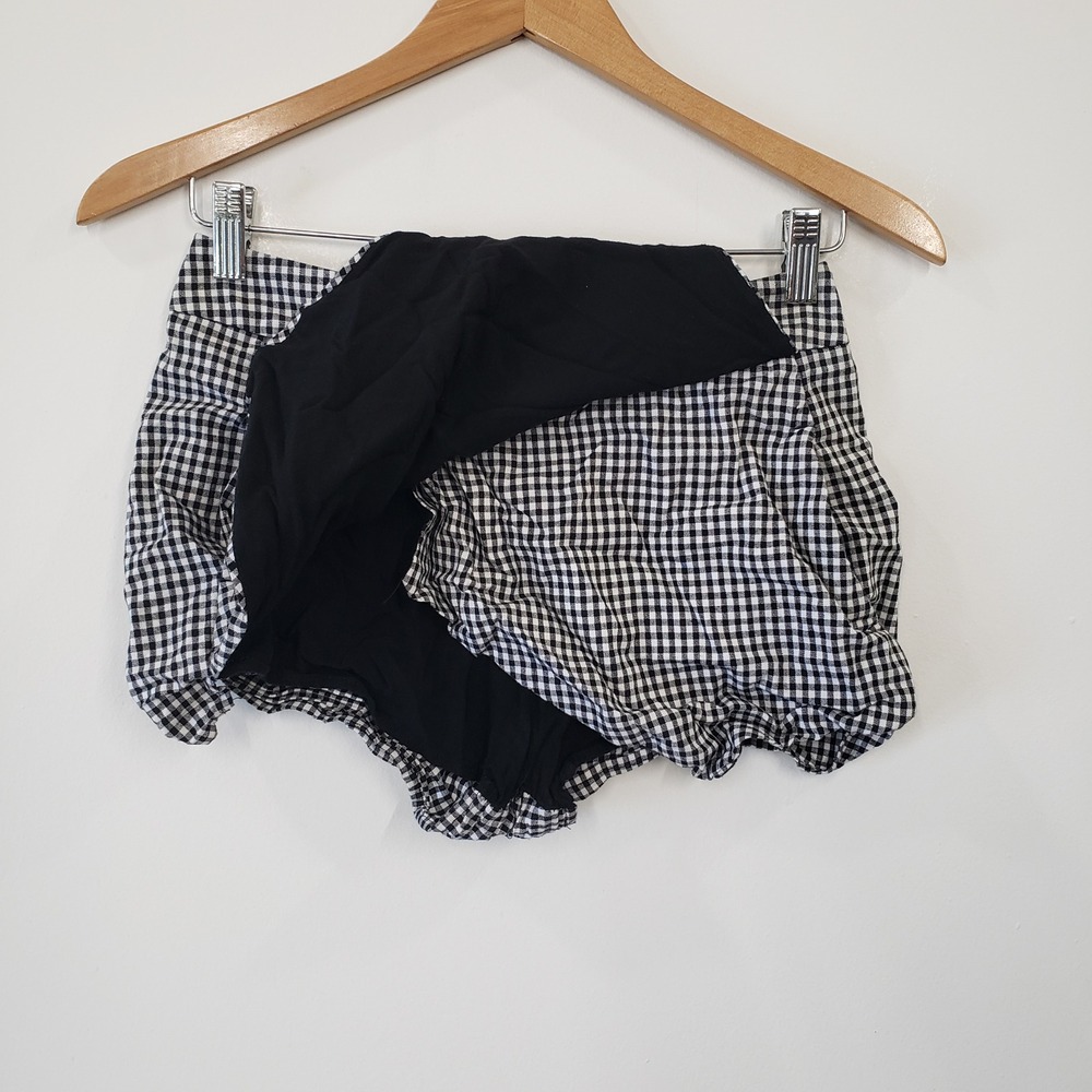 Aqua Gingham Bubble Shorts Womens Small Black White High Waist Retro Coquette - Picture 2 of 6